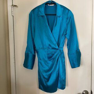 Zara M Blue Silk Wrap Dress – Classic & Comfortable, Sleeves Missing Buttons